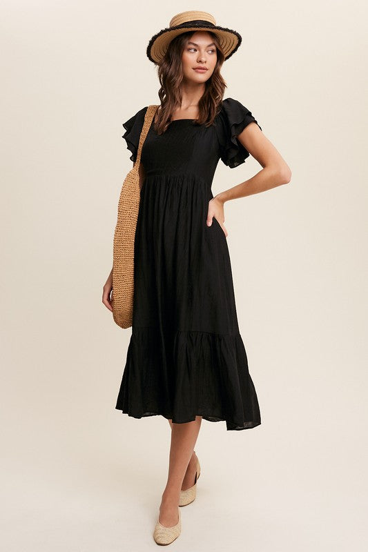 Square Neck Ruffled Short Sleeve Maxi Dress