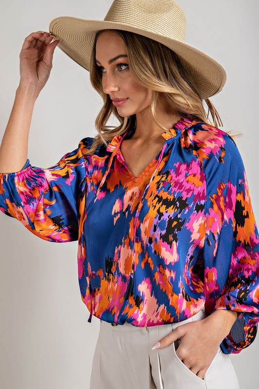 V-NECK TIE FRONT BLOUSE TOP