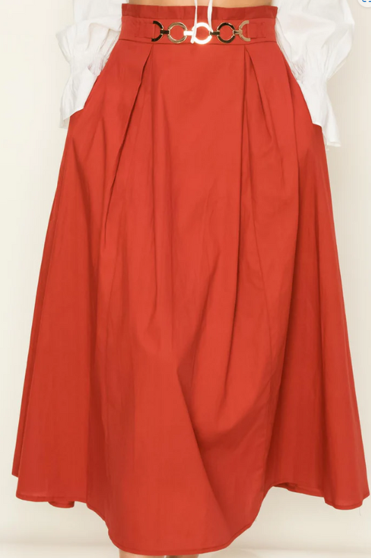 LINE BELTED MIDI SKIRT