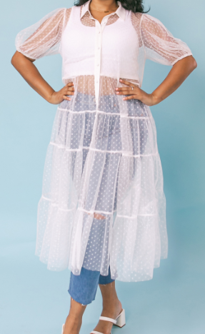 Dot tulle midi cover up