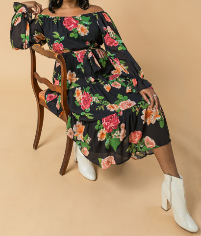 Printed Woven Midi Dress