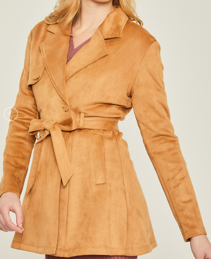 Suede Waist Tie Trench Coat