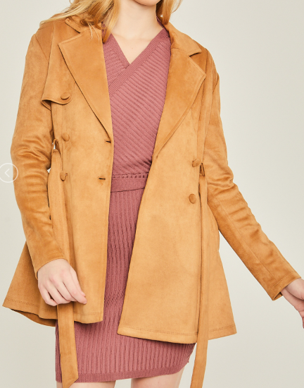 Suede Waist Tie Trench Coat