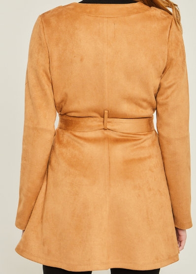 Suede Waist Tie Coat - Multiple Colors