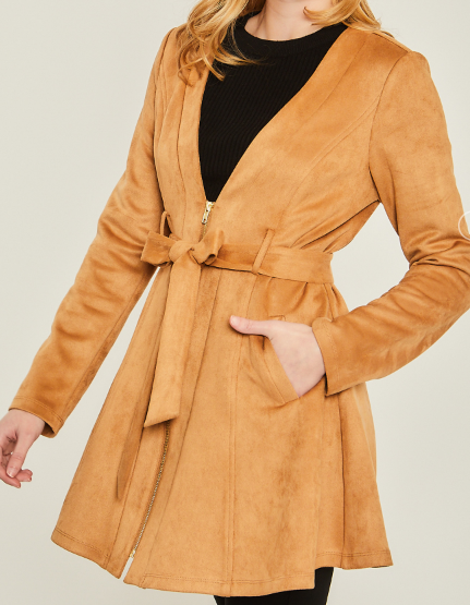 Suede Waist Tie Coat - Multiple Colors