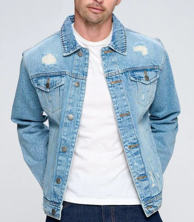Men's Denim Jacket with Distressed