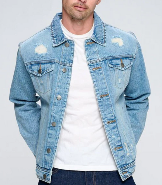 Men's Denim Jacket with Distressed