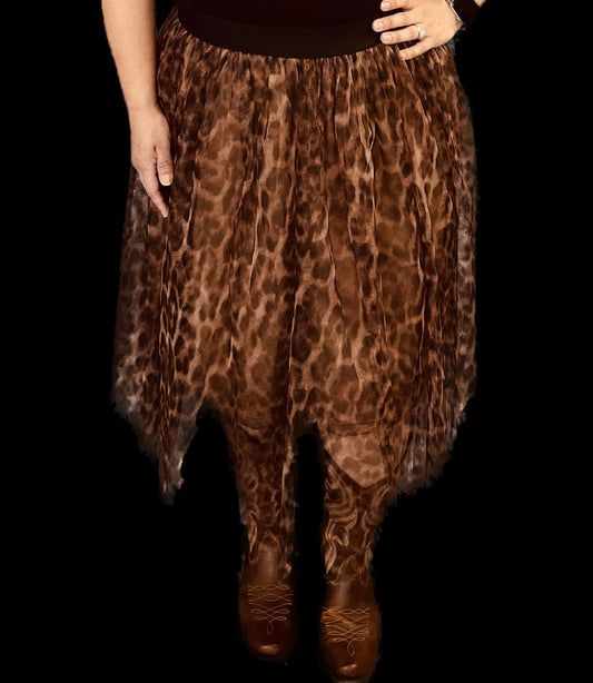 CHEETAH PRINT MESH MIDI SKIRT