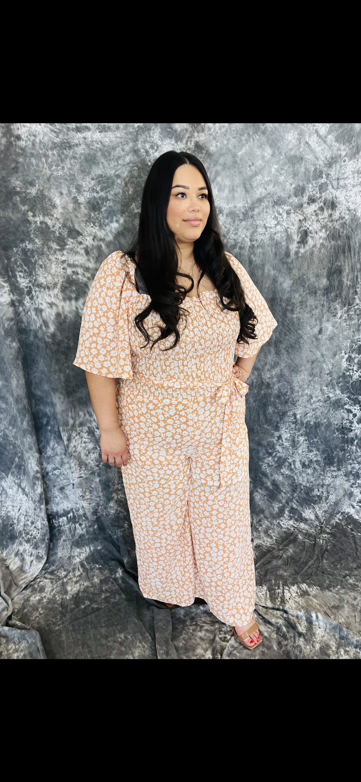 Floral Belted Smock Waist Jumper