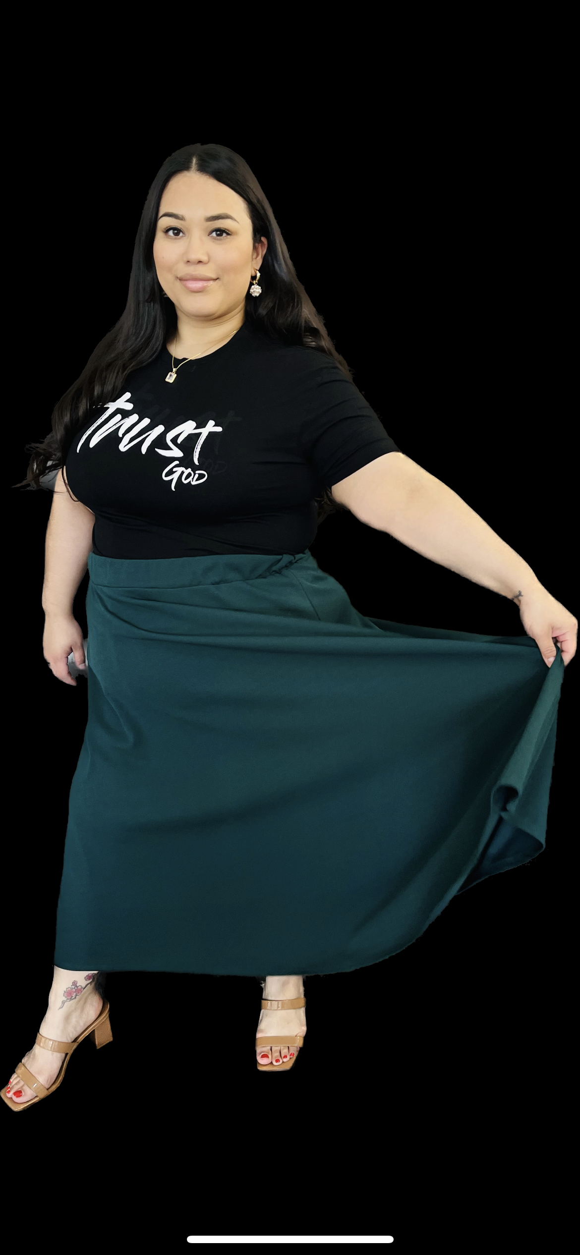 Solid Ruffled Elastic Pleated Plus Size Skirts